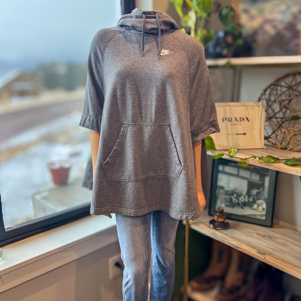 Nike Sportswear Modern Poncho Hoodie Oversized Grey Fleece Short Sleeve - Small